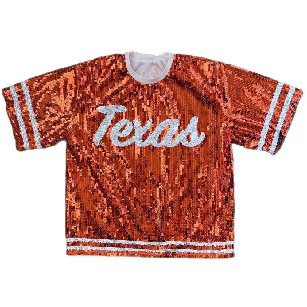 Texas Burnt Orange White Sparkly Crew Neck Women’s Top Size Large